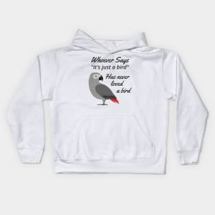 Just A Bird - African Grey Parrot Kids Hoodie